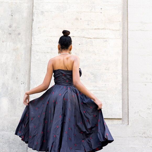 CEIL‎ CHAPMAN  Pinup Dress Blue Red Cherries Vintage Rockabilty Size Small - Picture 2 of 13